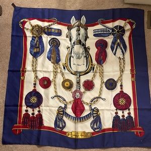 Hermes Paris scarf 100% silk like new frontaux et cocardes blue $480 retail